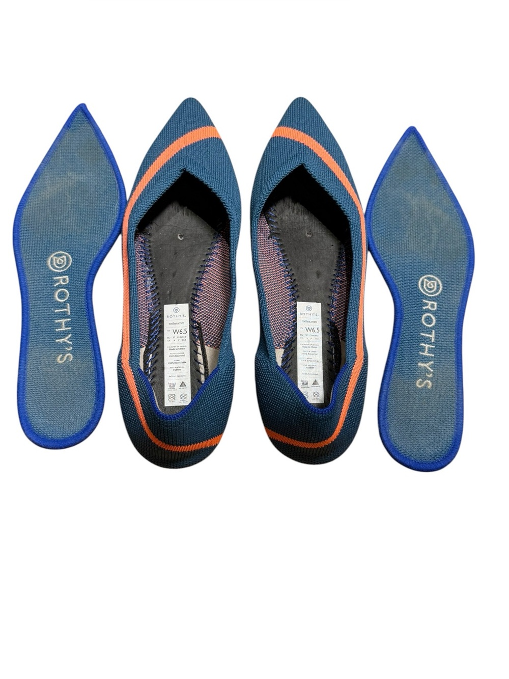 Rothy’s The Point Rare Retired Teal Coral Stripe Flats Size 6.5 - Picture 7 of 10
